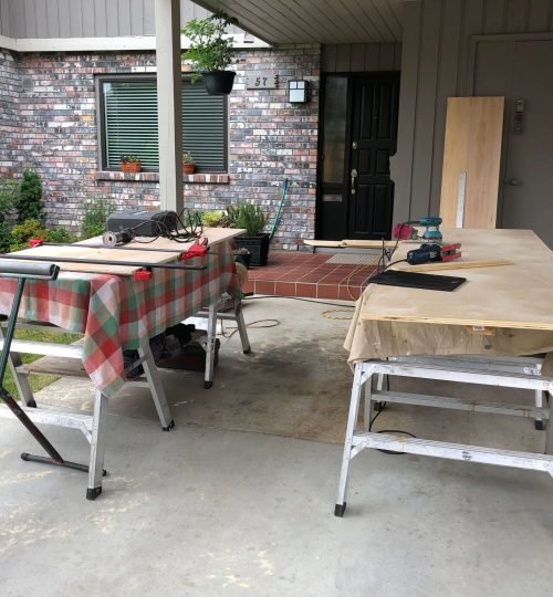 Cutting the sheets of plywood into custom shelves